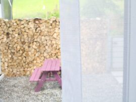 Blick aus Fenster: Flächenvorhang 60cm/80cm weiss transparenz